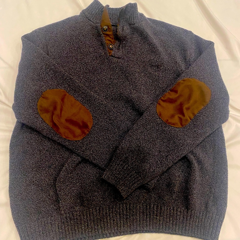 Men’s Chaps Dark Gray & Brown Sweater 2XL XXL Elbow Reinforcement